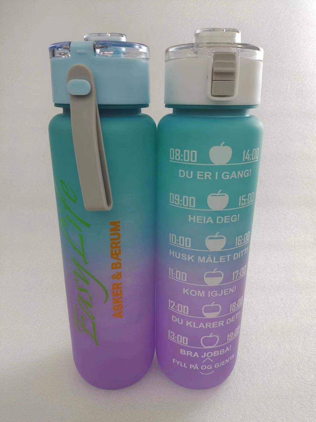 1L 34oz Gallon Colorful Frosted Plastic Sports Drink Water Bottle with Long Straw