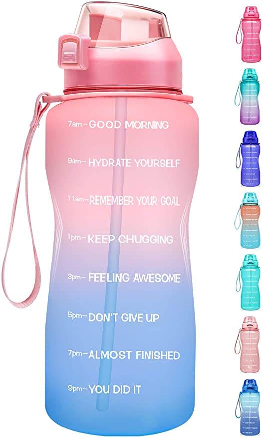 Large Half Gallon 64oz Leakproof Tritan BPA Free Motivational Water Bottle with Time Marker