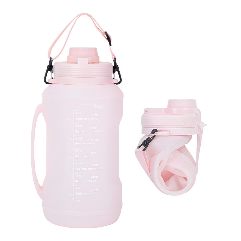 BPA Free 2L Large Capacity Collapsible Silicone Sports Water Bottle With Straw and Time Marker