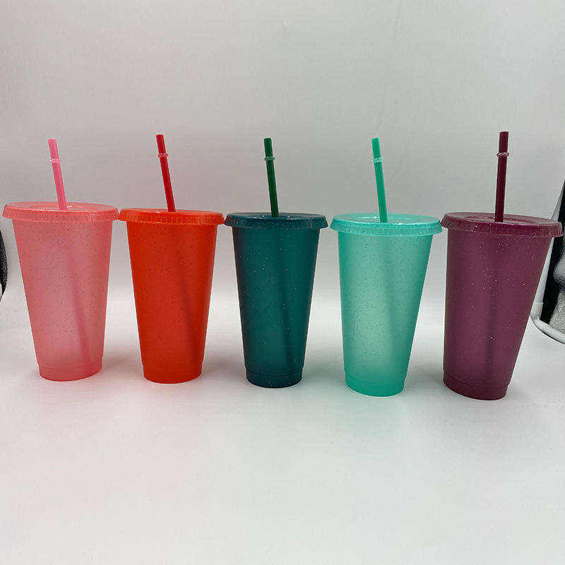 Custom Candy Color Straw Water Cup Frosted Plastic Cup
