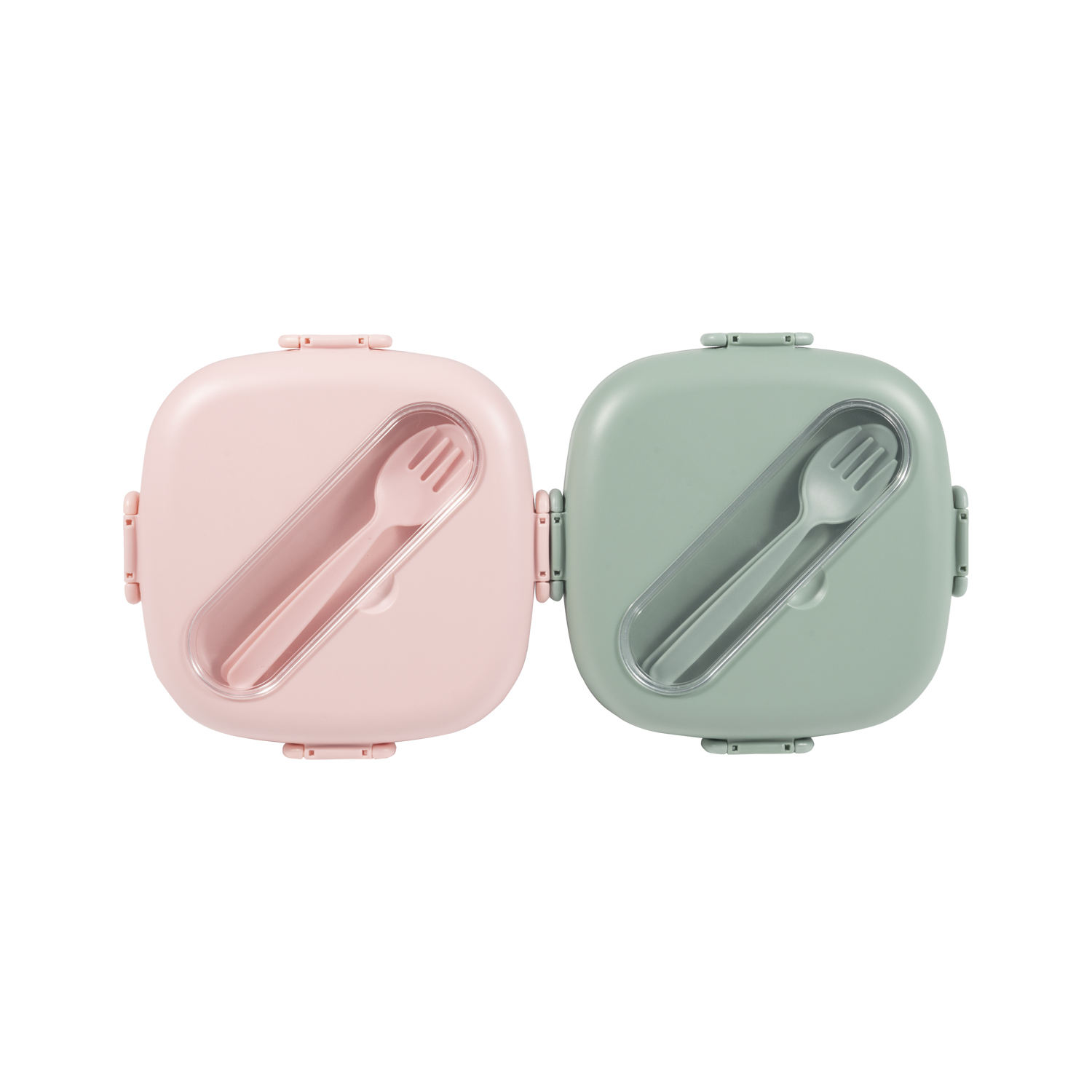 Large Capacity 650ml Square Bento Box RPET Material With Forked Spoon Lunch Box