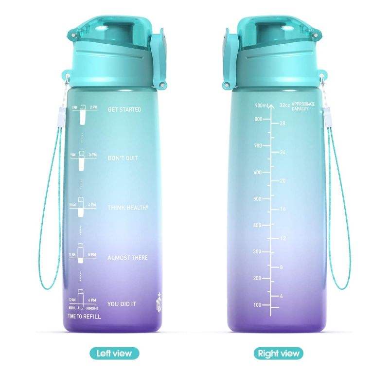 32oz Custom logo for the Button Switch Fitness Plastic Water Cup with clear Scale Lines and a Direct Drinking Spout