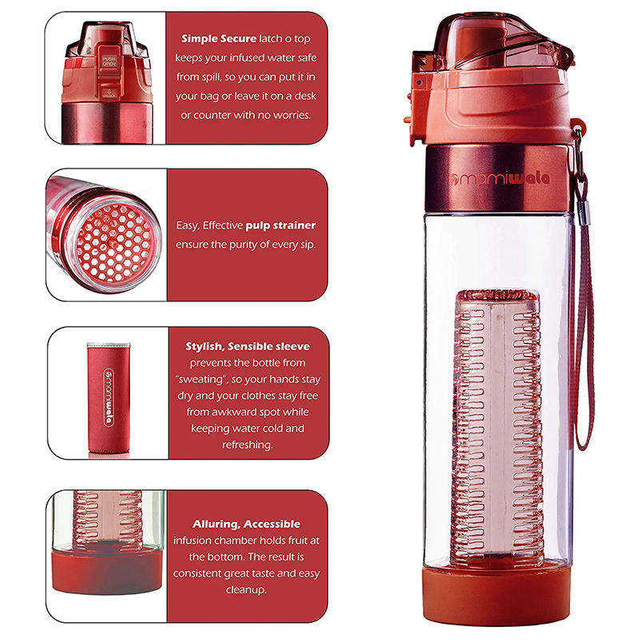 BPA Free 24oz Clear Tritan Water Bottle With High Appearance Level With Handle and Fruit Infuser