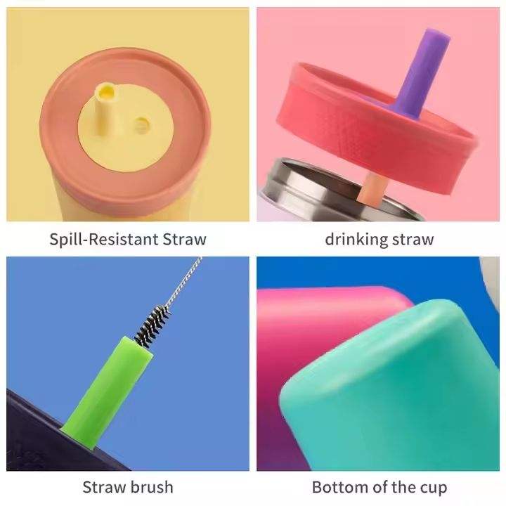 12oz Cute and Insulated Stainless Steel Cup with a Splash-proof Straw and a Silicone Mouthpiece Customizable