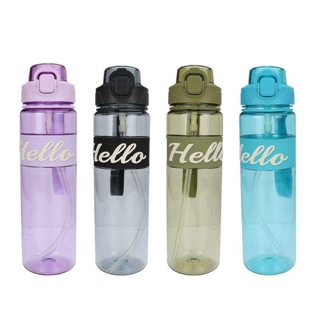 Leakproof 32OZ Plastic Outdoor Sports Gym Water Bottle with Straw and Non-slip Silicone Ring