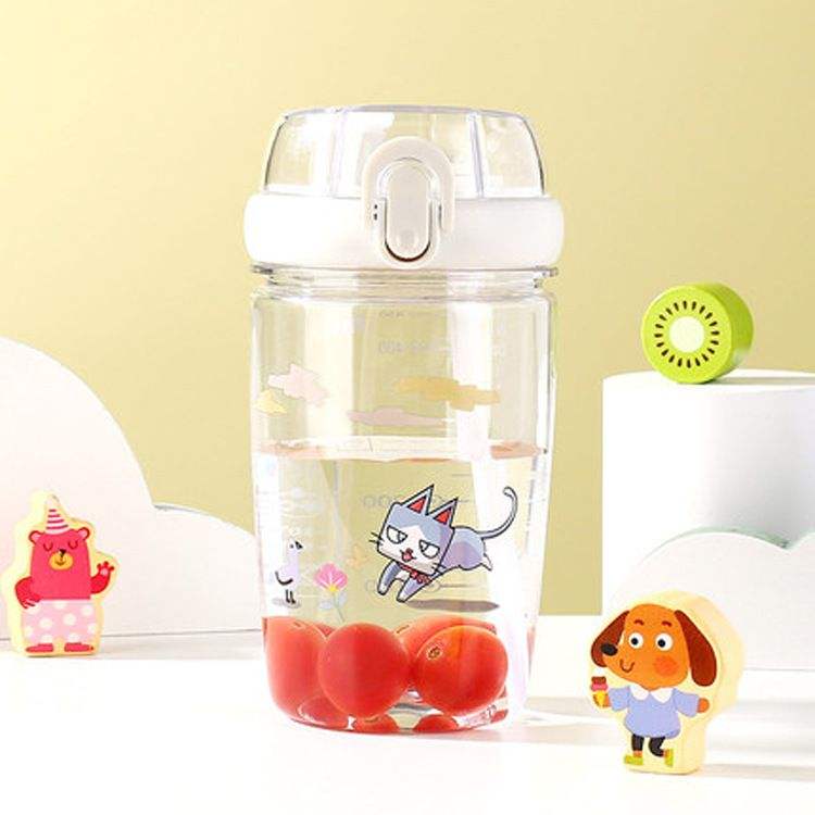 22oz Cute Plastic Water Cup Both Straw and Direct Drinking Spout BPA Free and Equipped with a Children's Carrying Strap