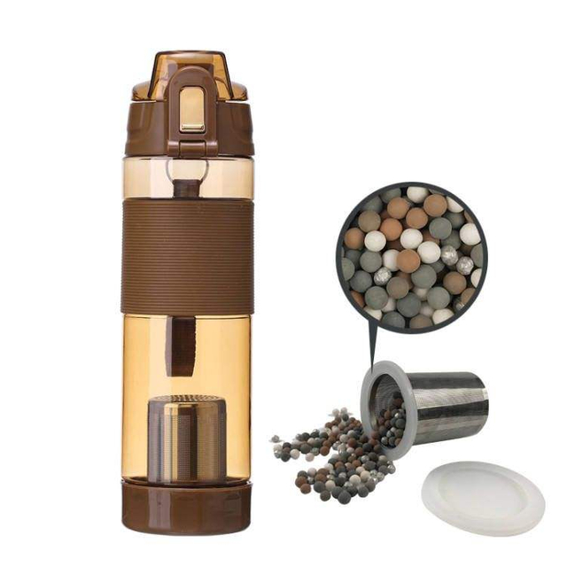 New 22oz Product BPA Free Plastic Alkaline Hydrogen Sports Water Bottle with Stainless Steel Filter