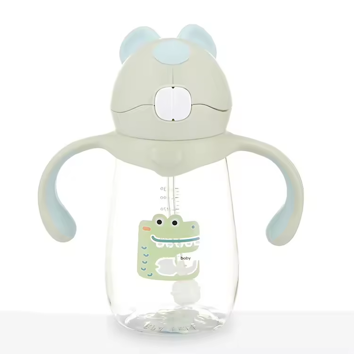 Bpa Free Tritan Straw Anti-choke Handle Anti-drop Baby Drinking Bottle With Straw and Scale