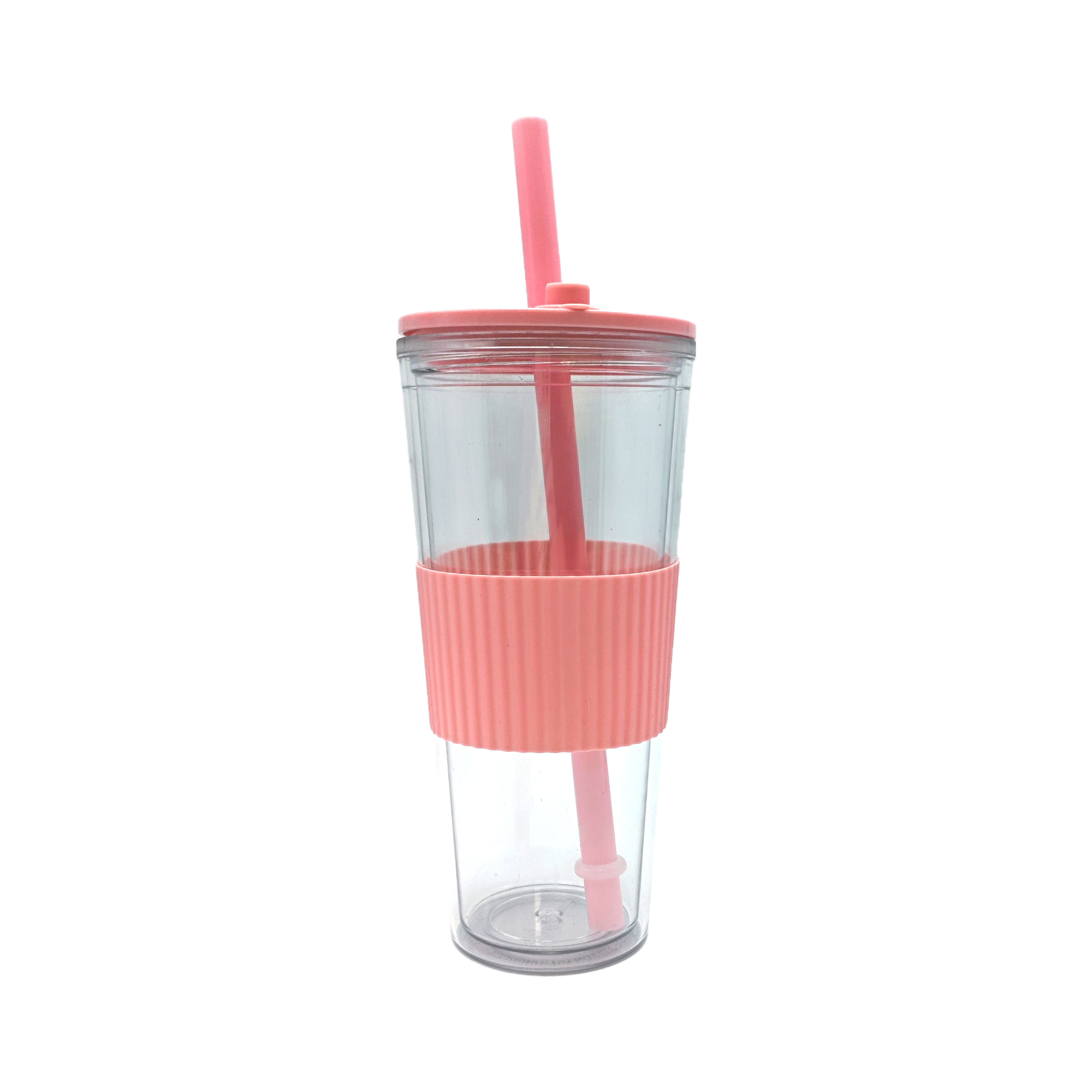 24oz Transparent Anti slip Strap Straw Heat Resistant Coffee Cup