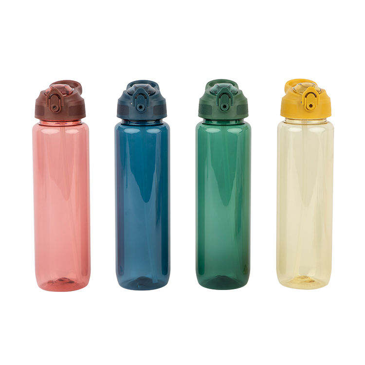 700ml Transparent with Color Wholesale Plastic Sports Drink Water Bottle with Lid and Straw