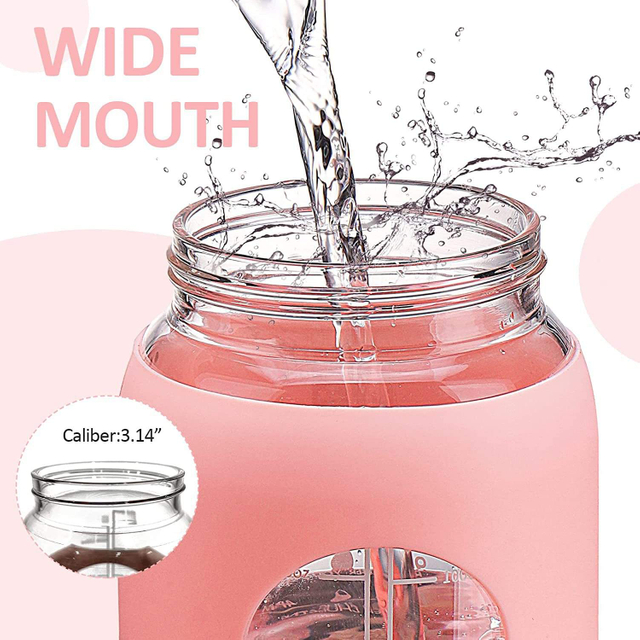 56oz Custom Multi-Style Multi-volume Handle With Straw to Drink Straight Glass Bottle