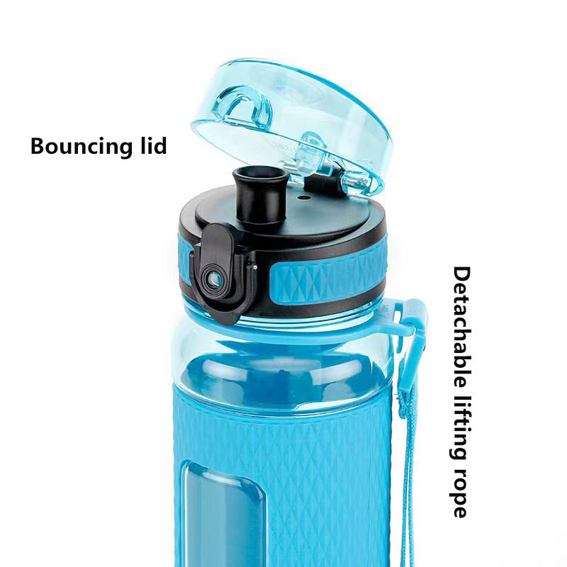 800Ml Wide Mouth Transparent Plastic Sports Water Bottle Direct Drinking Type Bottles With Strainer Rope