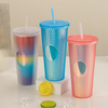 700ML Colorful Plastic PS Leak Proof Durian Grid Cup Diamond studded Mug