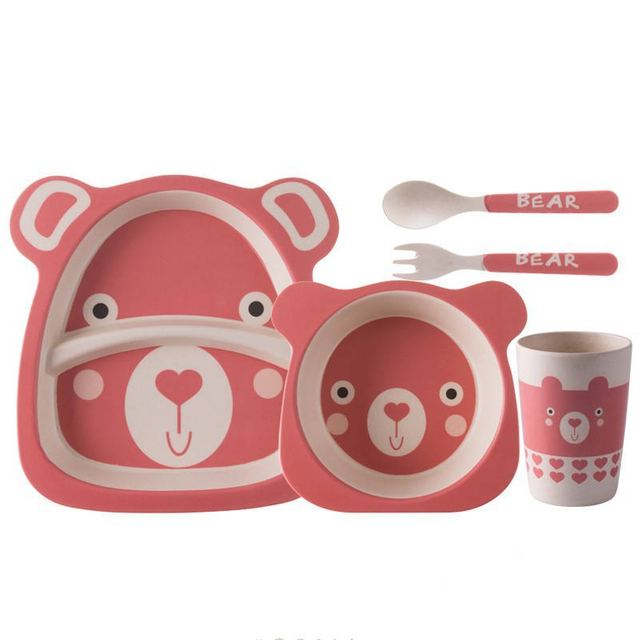 Food Grade Bamboo Fiber Dinnerware Reusable Lovely Animal Kids Tableware Set