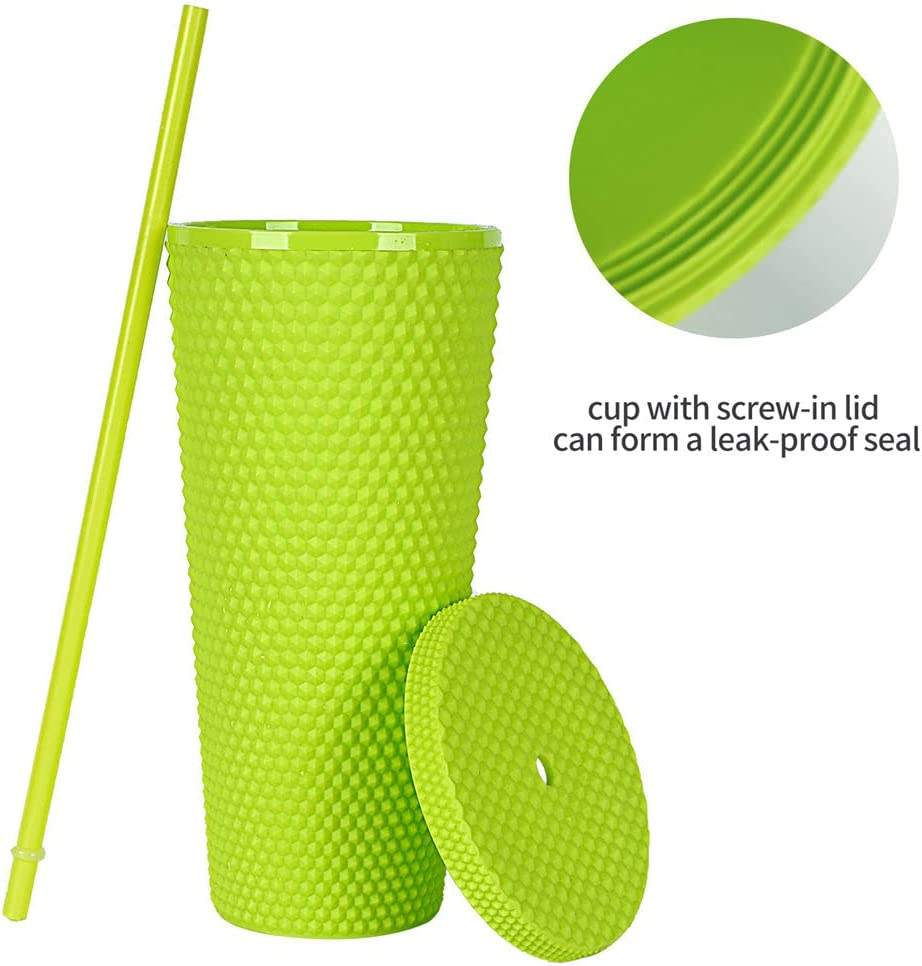 Wholesale Reusable Diamond Drinking Cups Multi Color Tumblers Double Wall Matte Plastic 24oz studded Tumblers