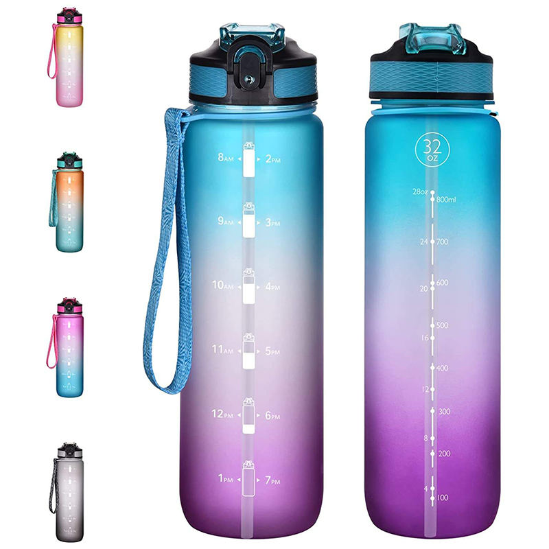 32Oz 32 Oz Portable Outdoor Motivational Plastic Gym Sports Water Bottle 1Liter 1L With Handle Lid Straw