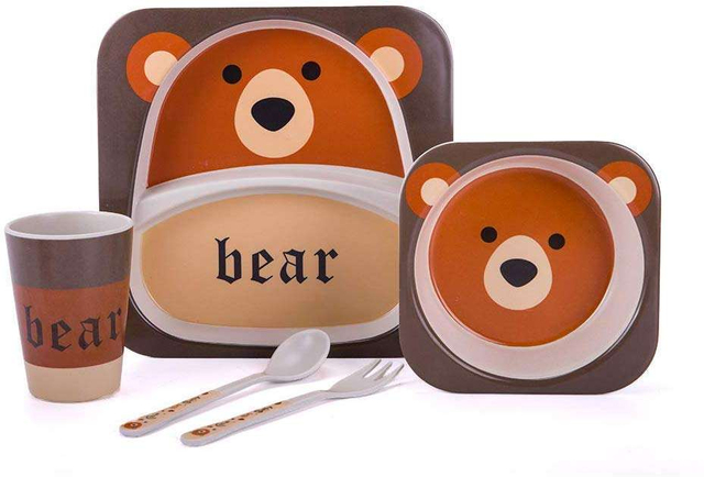 Eco- Friendly Custom Animal Kitchen Tableware Bamboo Fiber Dinner Sets for Kids