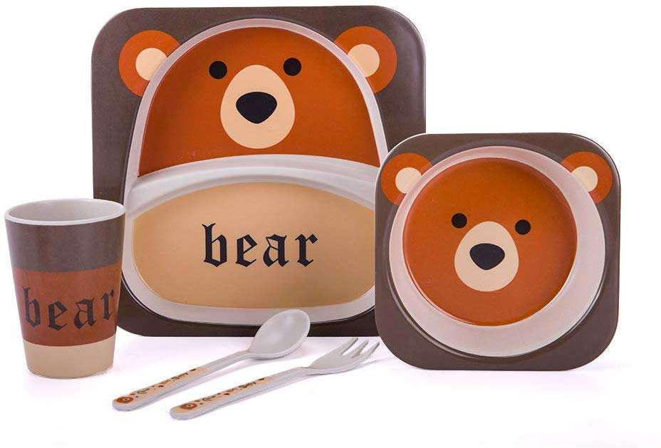 Eco- Friendly Custom Animal Kitchen Tableware Bamboo Fiber Dinner Sets for Kids