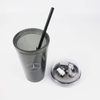 16Oz LED Light-Up Flashing Insulated Travel Cup Tumbler with Straw Lid Double Wall Plastic Water Cup With Milti-Color Lights