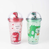 Summer New Ice Cup Bottle with Light Double-layer Straw Plastic Water Cup Bottle Cartoon Crushed Ice Cup Bottle