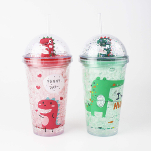 Summer New Ice Cup Bottle with Light Double-layer Straw Plastic Water Cup Bottle Cartoon Crushed Ice Cup Bottle