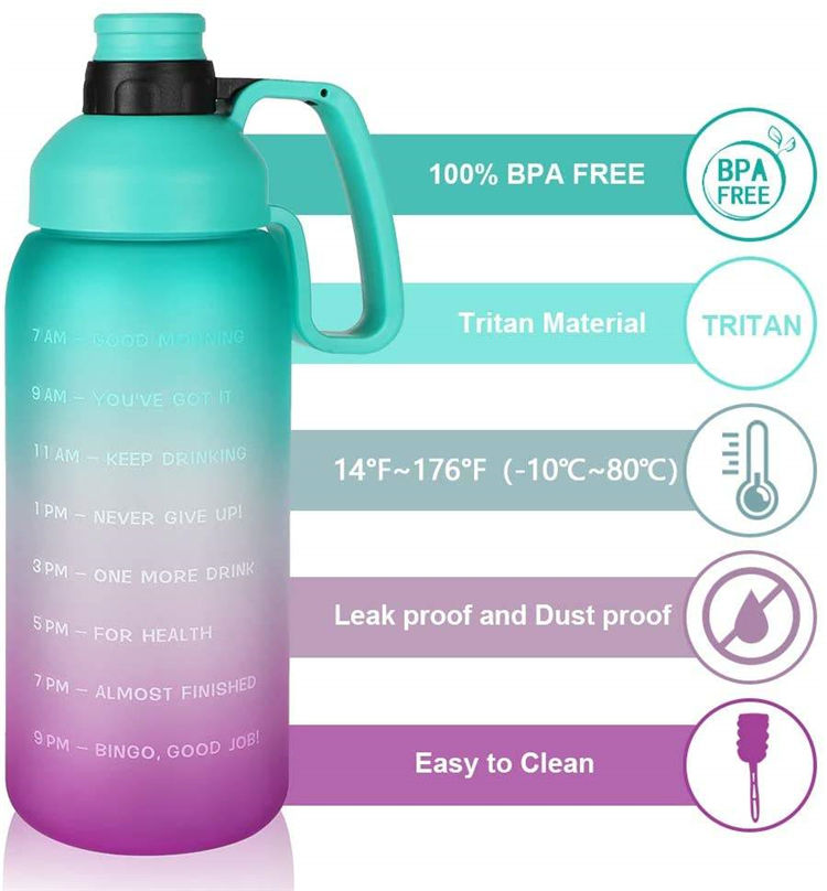 64oz Large Capacity 2.2 L 2.2L Leak Proof Botellas De Agua Gym Sports Water Bottle With Straw