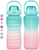 2L 64 oz Half Gallon Bpa Free Plastic Sports Motivational Water Bottle With Time Marker Sleeve and Strap
