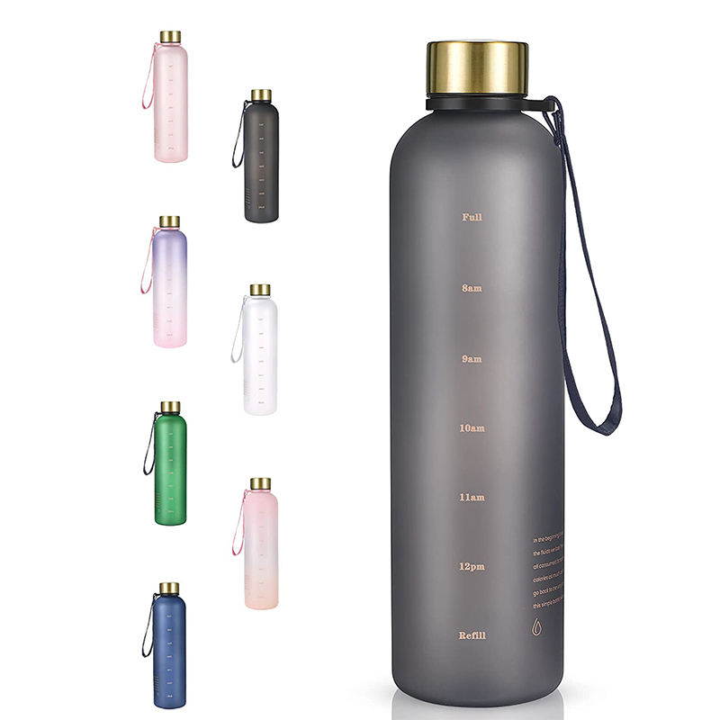 Custom Logo 1L Plastic Tritan Frosted Motivational Water Bottle With Time Marker