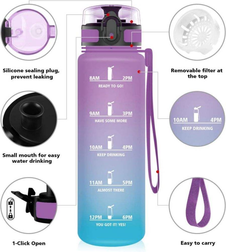 Wholesale Eco-Friendly High Quality Cheap Gym Matt Black Drinking 1000ml Plastic Sports Water Bottle