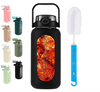 64oz Plastic Water Bottle With Straw and Handle Lid Half Gallon Motivational Bottle With Silicone Sleeve and Time Marker