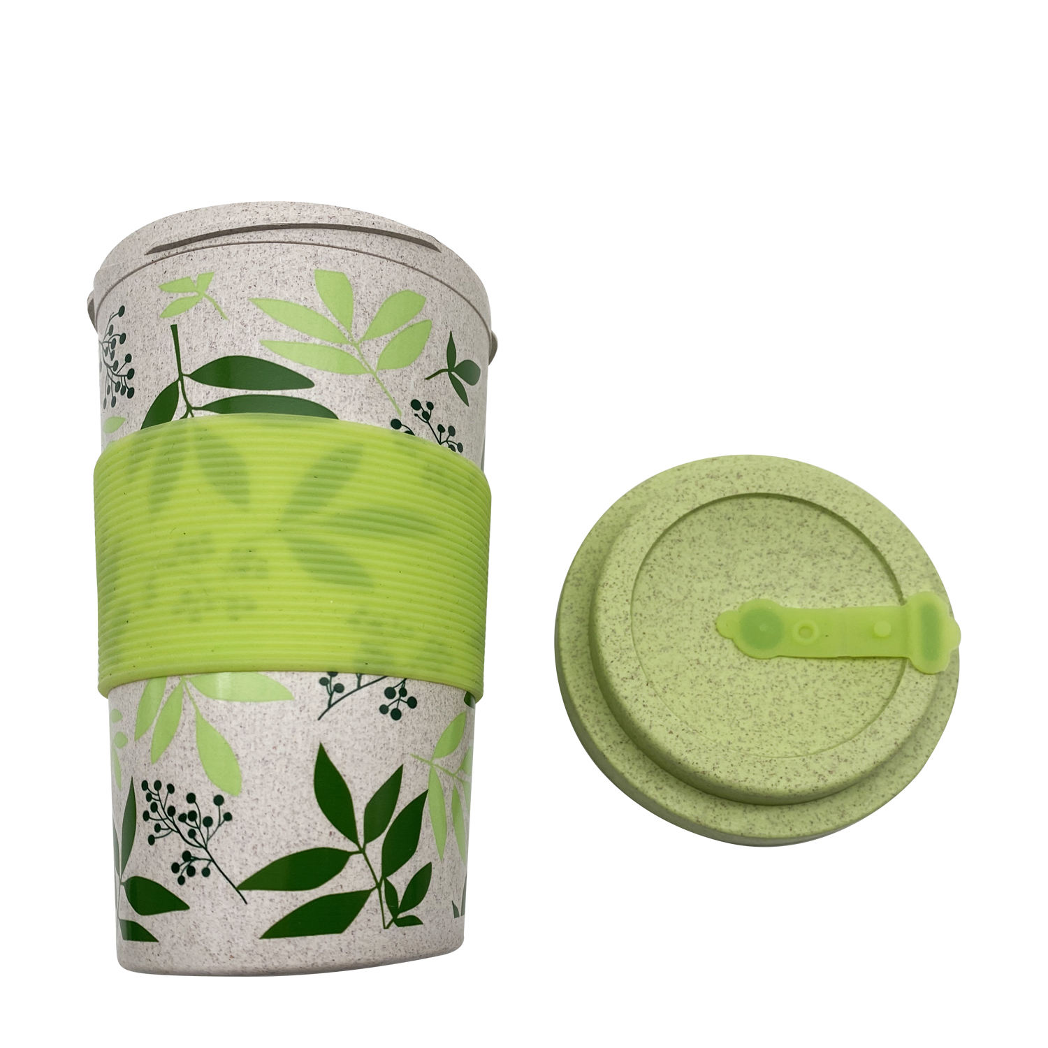 14OZ BPA Free Custom Wheat Straw Portable Coffee Mugs Bamboo Fiber Coffee Cup with Lid and Sleeve