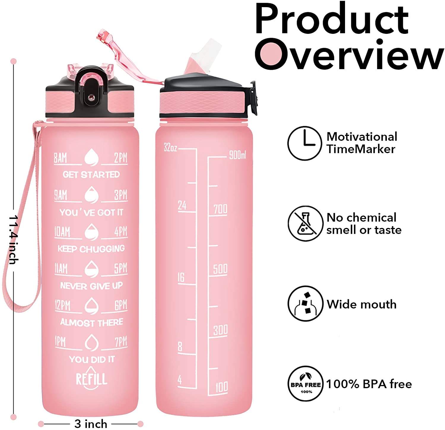 2023 Wholesale Motivational Water Bottle Plastic BPA Free 32oz Sports Plastic Water Bottles in Bulk