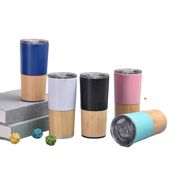 20oz Stainless Steel 304 Double Wall Vacuum Insulated Coffee Tumbler Wooden Beer Cup With Lid