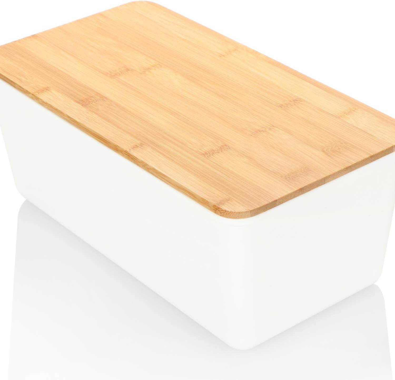 Rpet Recycle Plastic Bread Bin With Bamboo Lid and Bamboo Lid Can Be Used As a Chopping Board,Easy Care Storage Box for Food