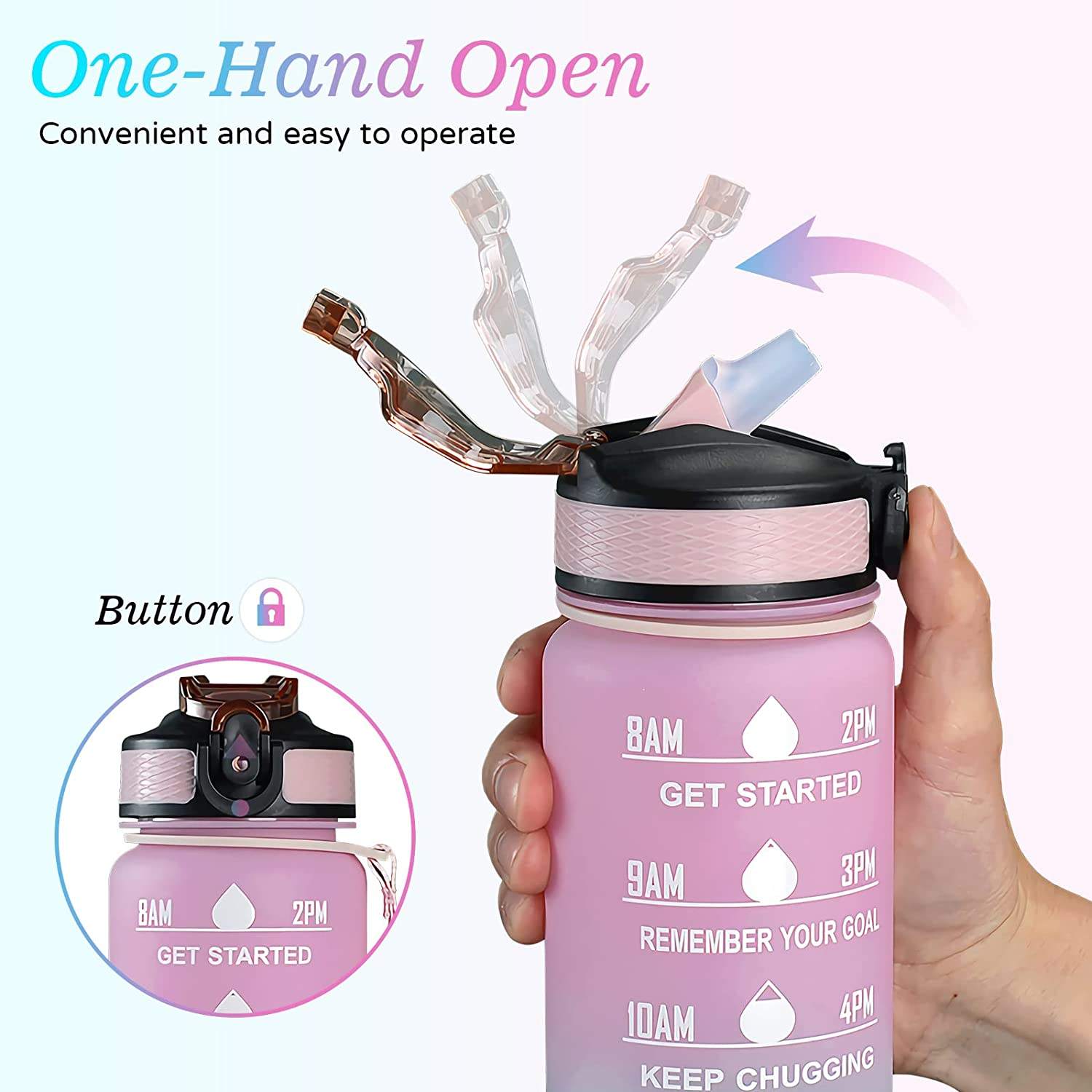 Customised 32 Oz Bpa Free Plastic Fitness Workout Sport Motivational Time Marker Water Bottle With Straw Strainer