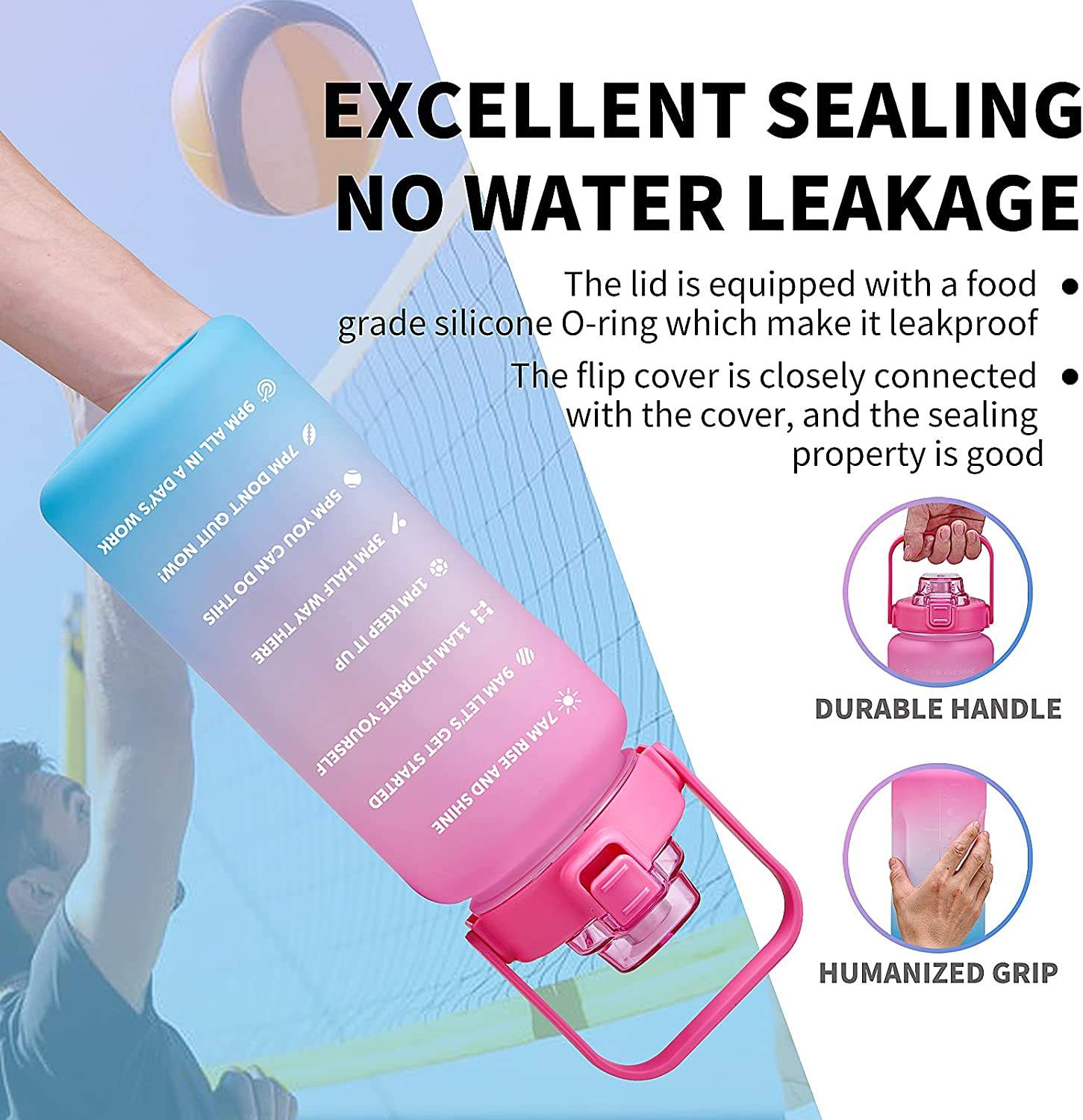 BPA Free Motivational Water Bottle With Time Marker Leakproof Half Gallon Water Bottle With Handle