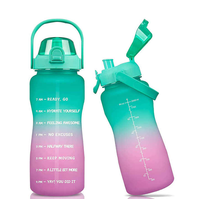 Garrafa Agua 2 L Botella De Agua De 64 Oz Wholesale Brief 2 Litre Push Button Drink Plastic Water Bottle