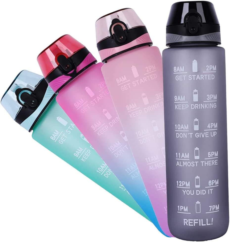 Wholesale Frosted Tritan Plastic Bottle 1 Liter 32 Oz Motivational Water Bottle With Time Marker