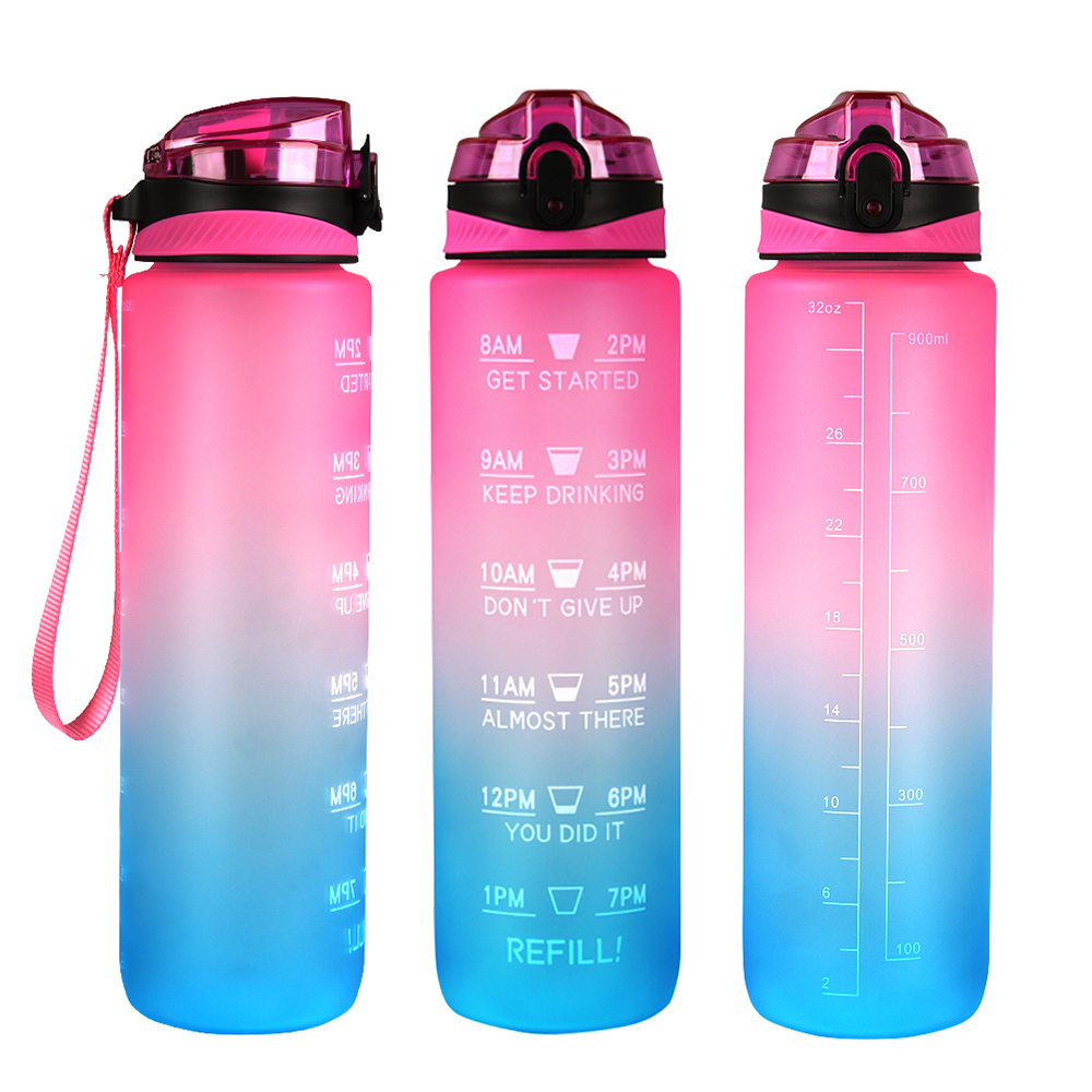 Wholesale Frosted Tritan Plastic Bottle 1 Liter 32 Oz Motivational Water Bottle With Time Marker