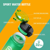 32oz Sport Water Bottle Custom Design with Motivational and Time Marker Leakproof Portable BPA Free Plastic Water Bottle