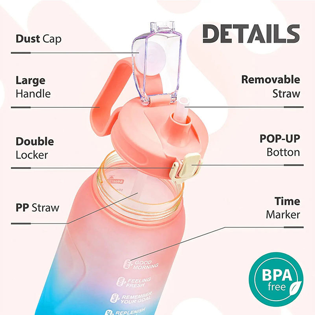 Custom 64oz Frosted Juice Jug Bpa Free Portable Sports Plastic Motivational Half Gallon Water Bottle with Straw/time Market