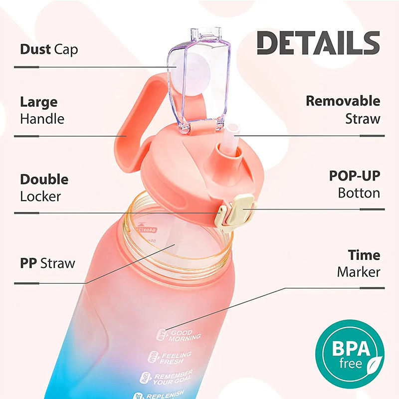 Custom 64oz Frosted Juice Jug Bpa Free Portable Sports Plastic Motivational Half Gallon Water Bottle with Straw/time Market
