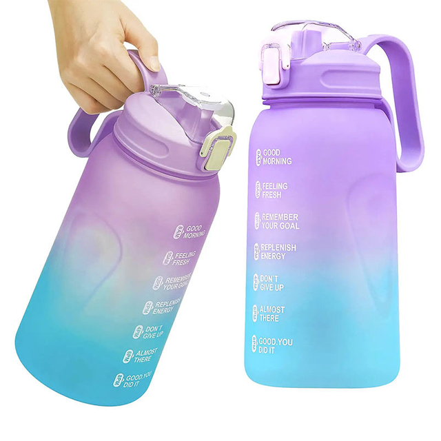 BPA Free Leak Proof 64oz Motivational Water Bottle With Time Maker, 2L Half Gallon Gradient Large Sports Plastic Water Bottle
