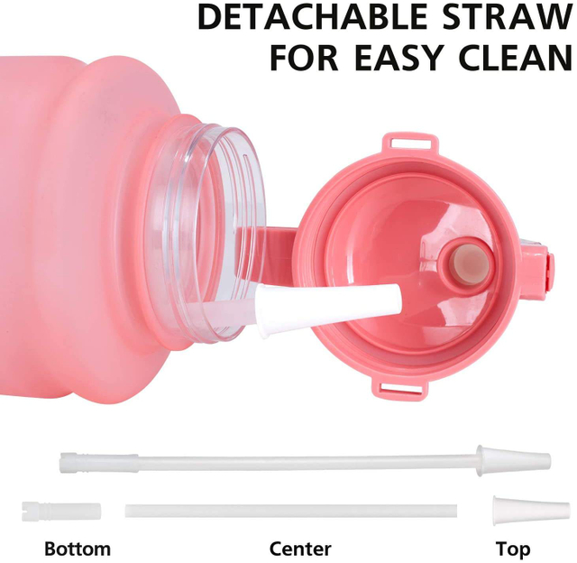 64 0z Motivational Time Marker Water Bottle with Straw Protective Silicone Boot Large Daily Water tank