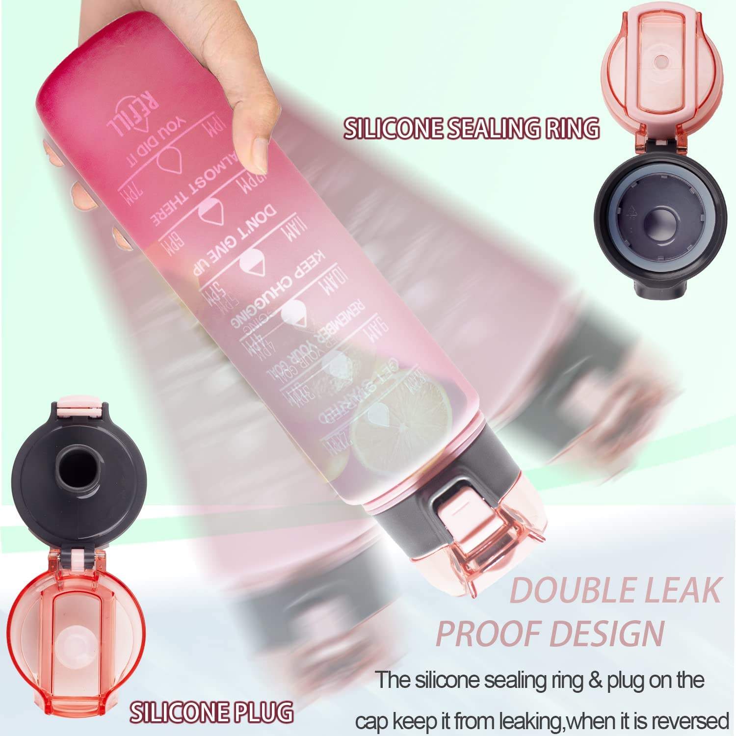 Gradient Leak Proof &Large 1 Liter 32 oz BPA Free Water Bottle with Time Marker Fruit Infuser Strainer