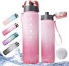 Gradient Leak Proof &Large 1 Liter 32 oz BPA Free Water Bottle with Time Marker Fruit Infuser Strainer