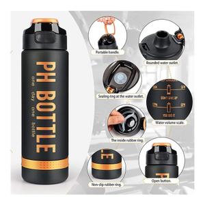 32oz 1L Fitness Gym Sport Plastic Water Bottle With Time Marker With Straw