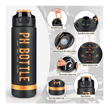 32oz 1L Fitness Gym Sport Plastic Water Bottle With Time Marker With Straw