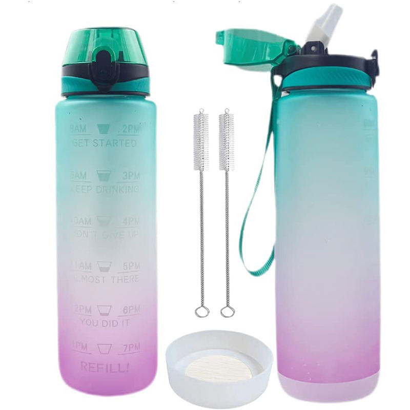 Top Seller 32oz 1L BPA Free Motivational Plastic Water Bottle Gym Sports Water Bottle with Time Marker Custom Logo
