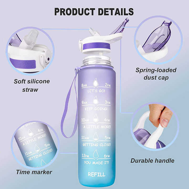 Bouteille Deau Portable Botellas De Agua Custom Logo Bottles Reusable Motivational Fitness Sport Tritan Water Bottle